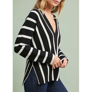 Anthropologie Moth Hadley Striped V-Neck Pullover Sweater Small/S